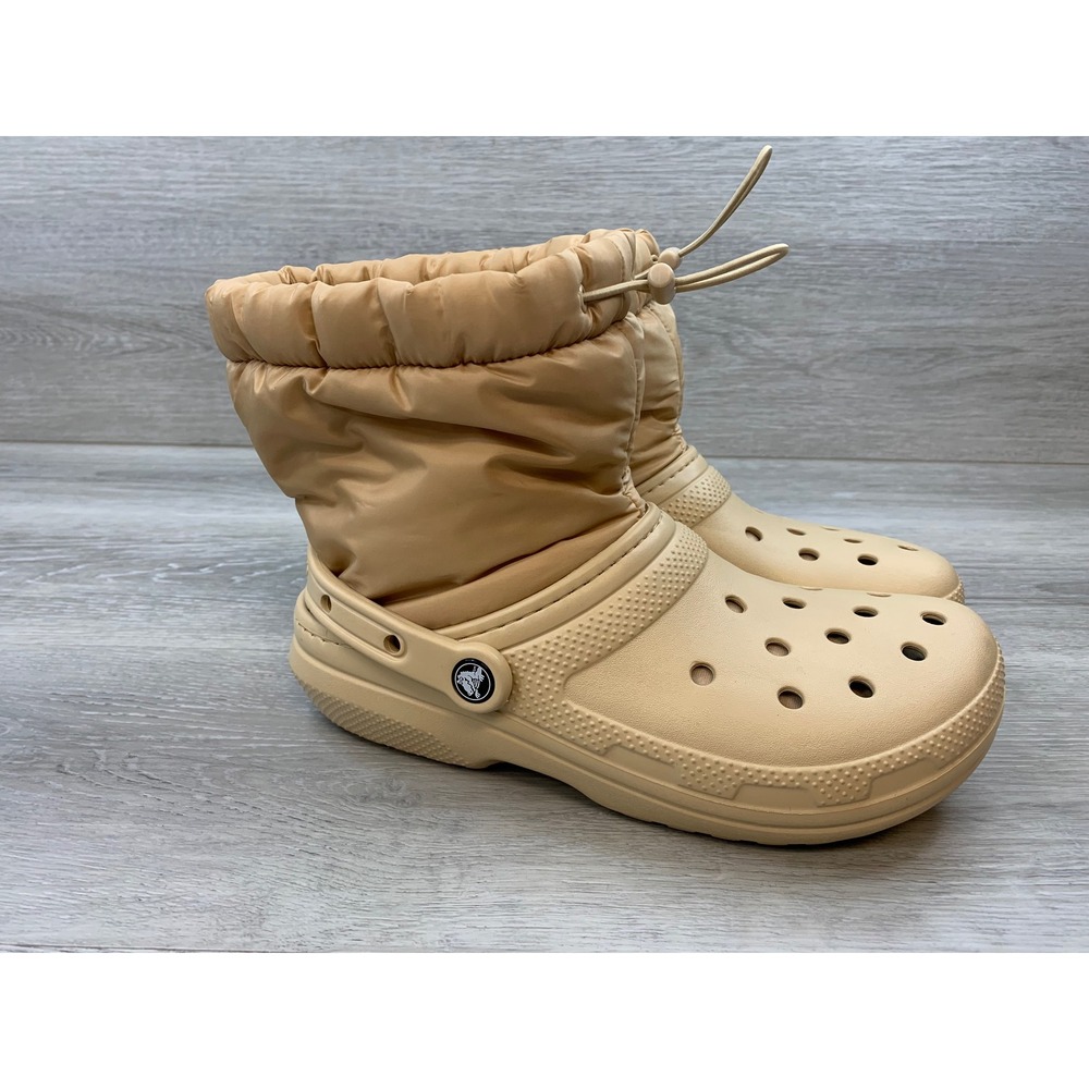 Crocs Classic Neo Puff Shorty Boot Women's Tan Beige Faux Fur Lined 9 Shoes